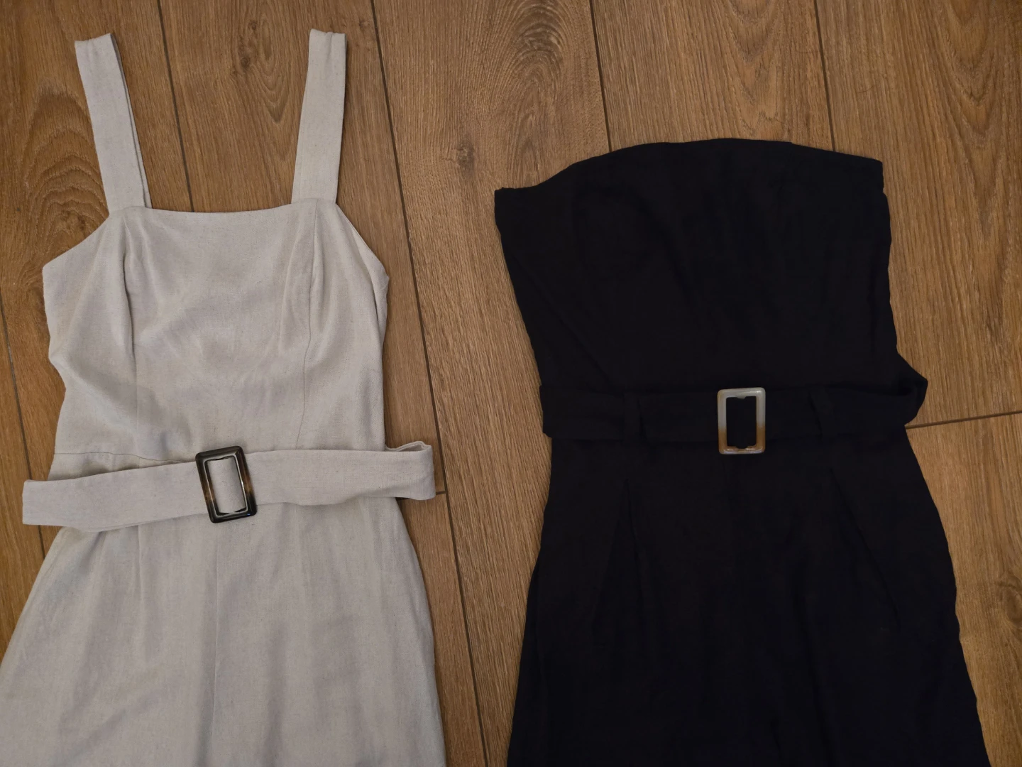 Linen Belted Jumpsuits - Black and Beige - photo 2