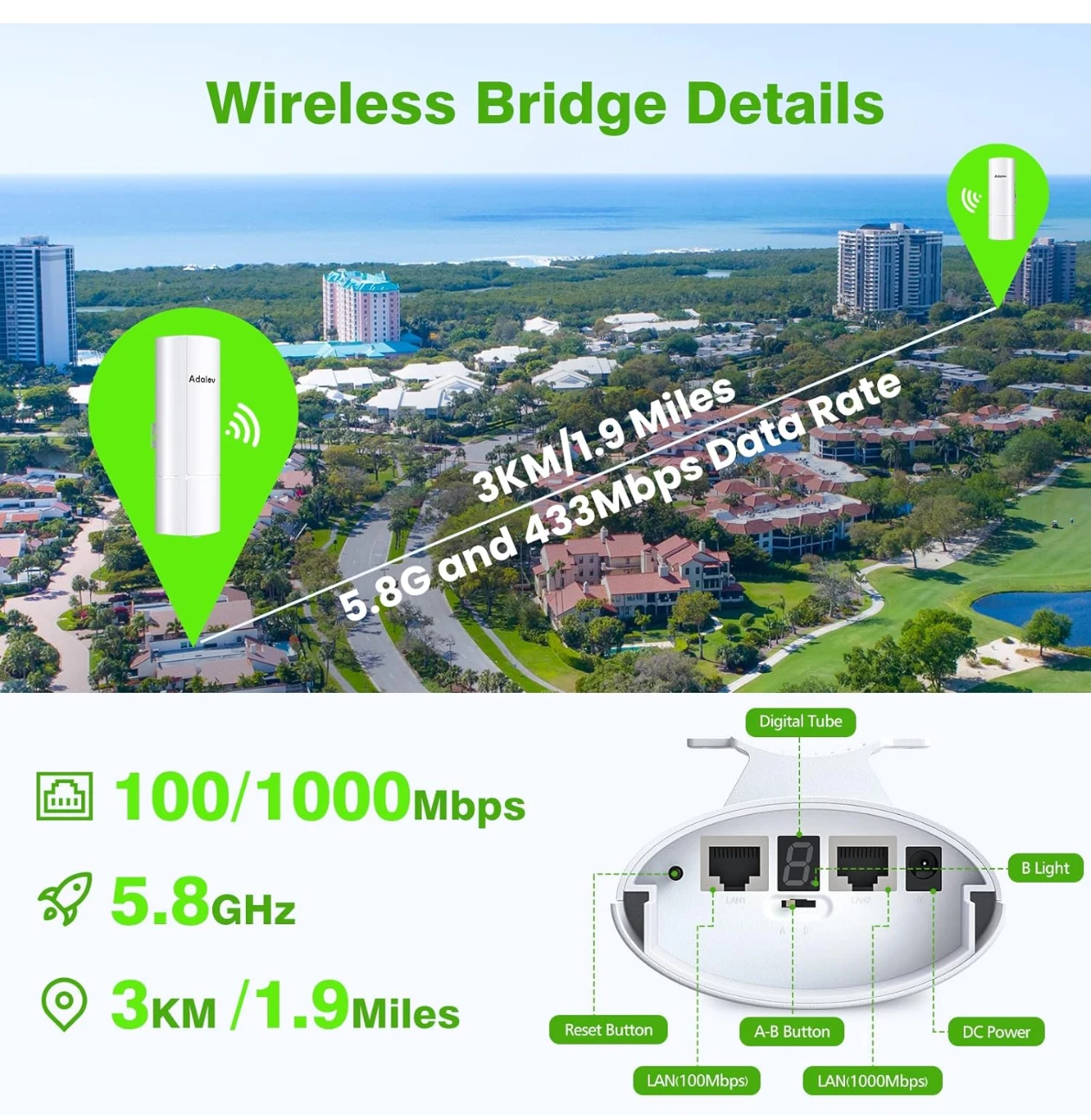Adalov CPE366 Wireless  Bridge with 2 Bracket Mounts, - photo 5