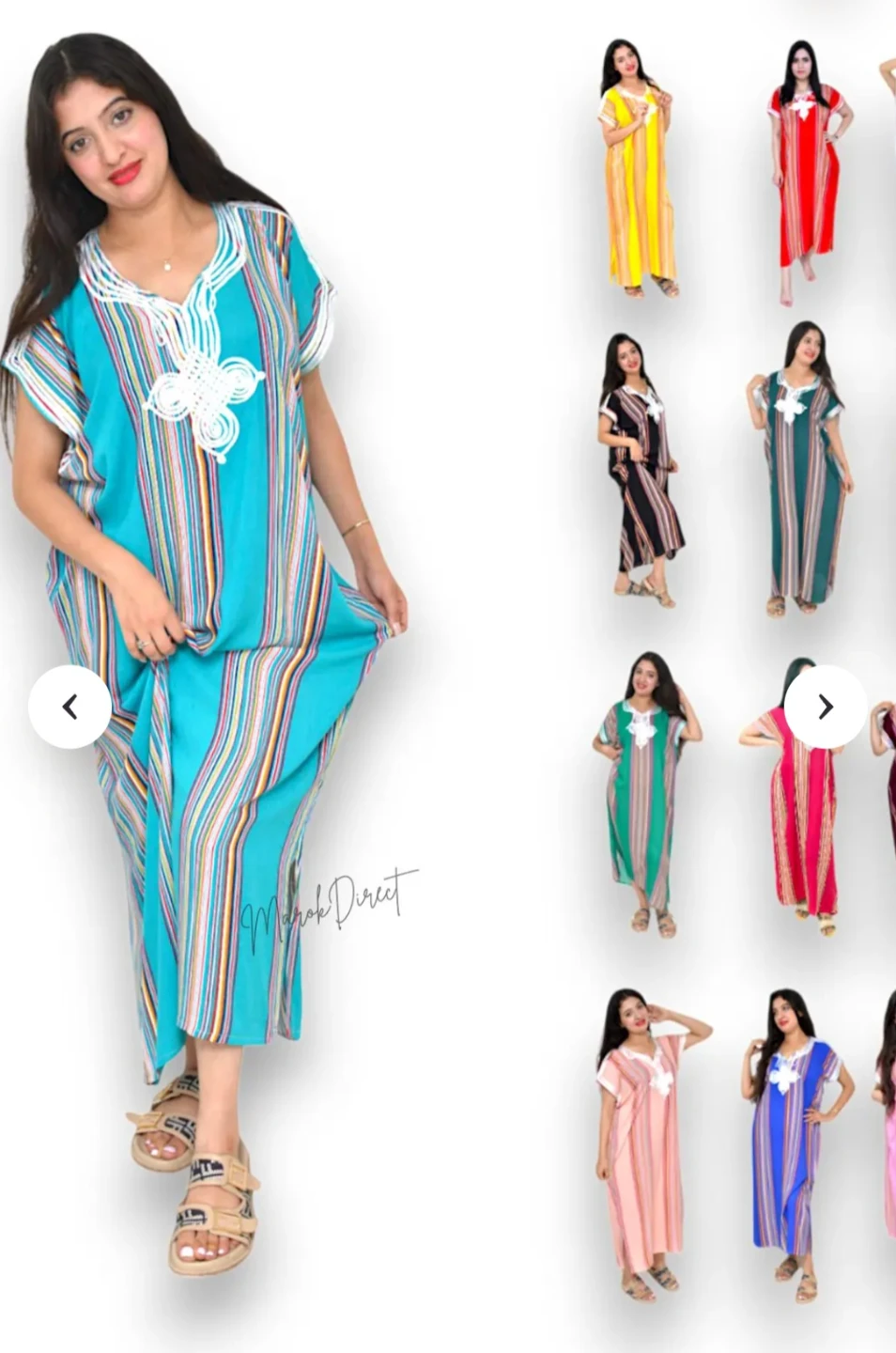 Robe caftan rayée bleu turquoise