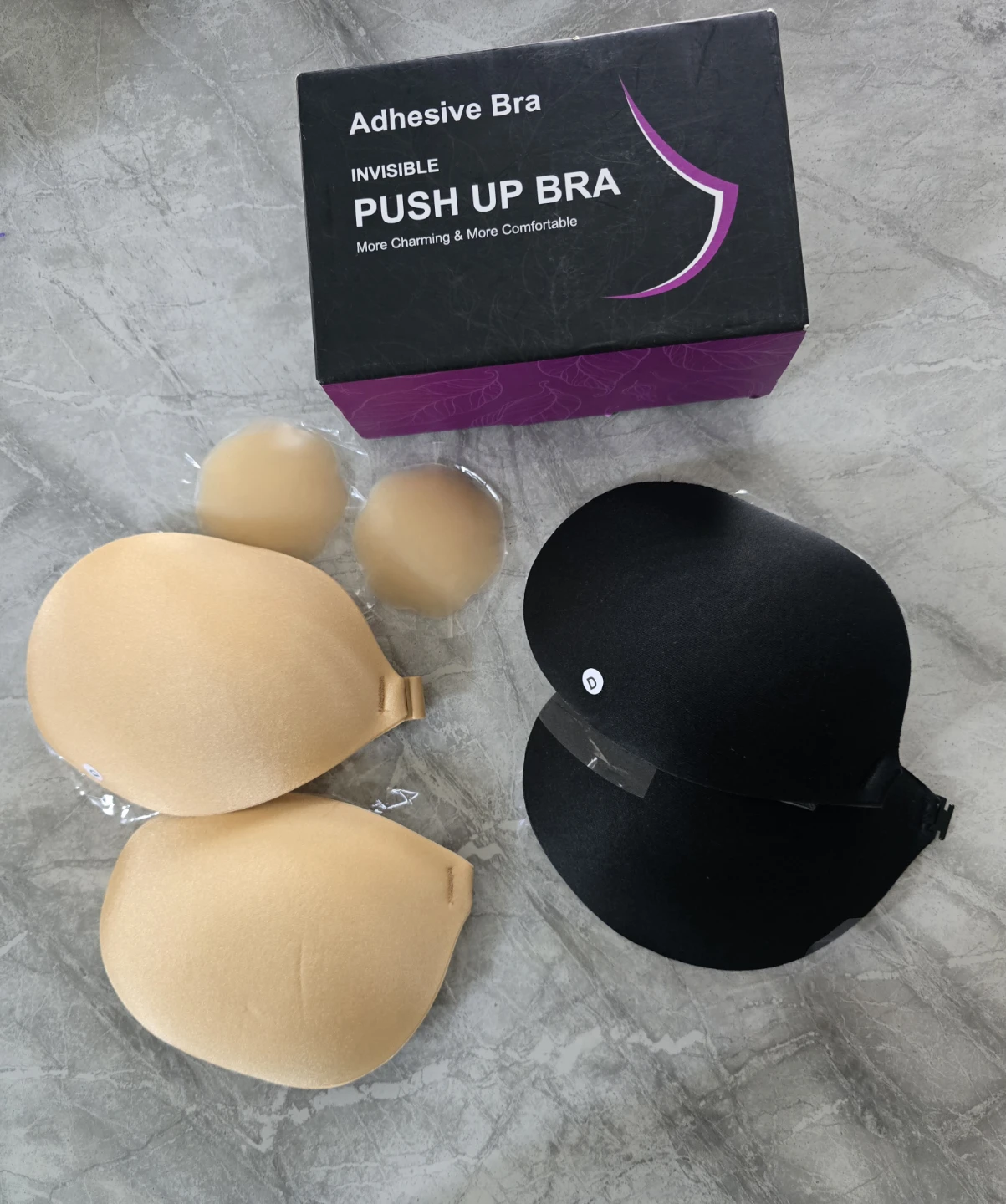 Size D- Adhesive Push Up Bra black & Beige New