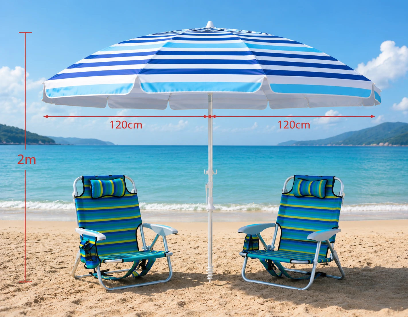 BN<> 3 sets > 2 Lightweight Beach Chair with 1 Beach Umbrella