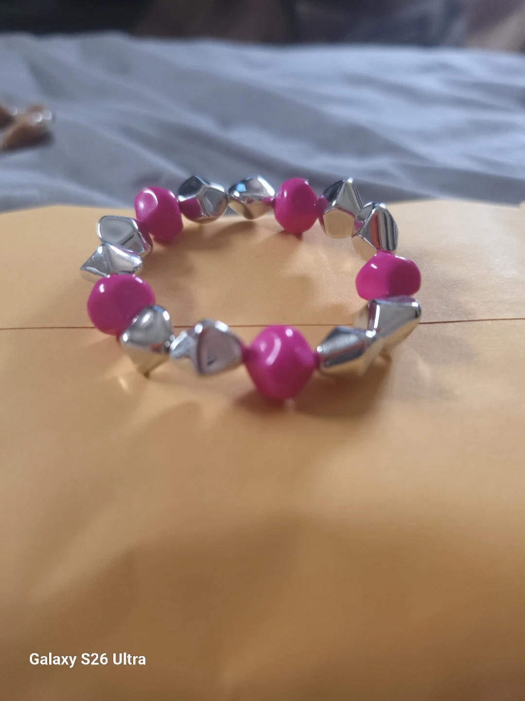 Pink and Silver Beaded Bracelet
