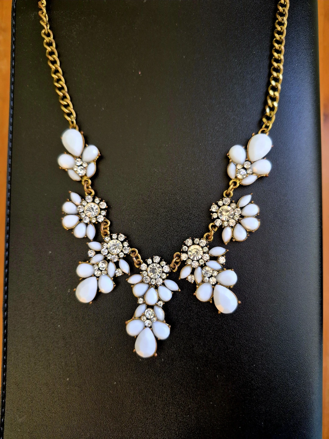 Gold-tone Statement Necklace with White Flower Accents