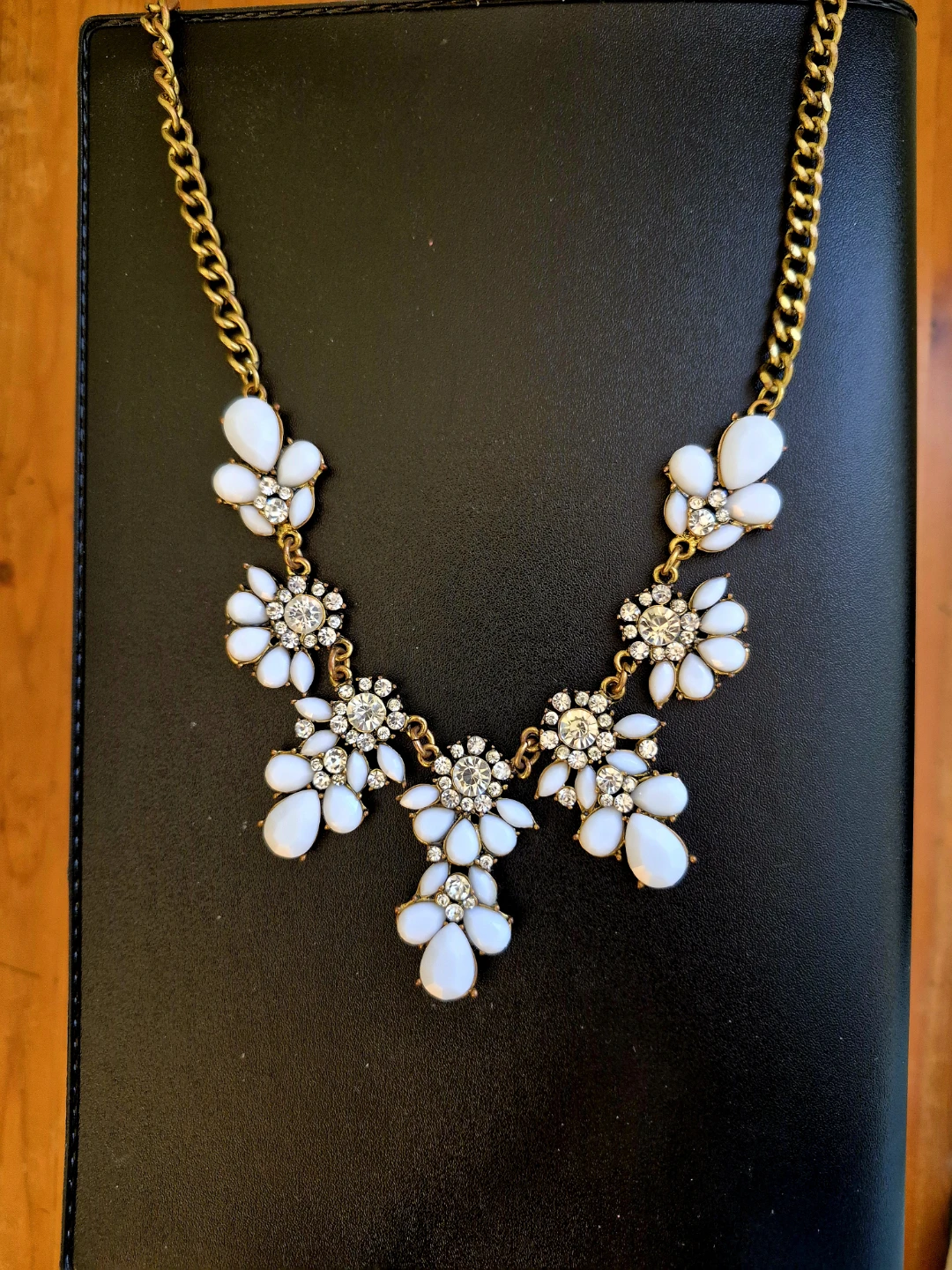 Gold-tone Statement Necklace with White Flower Accents - photo 2