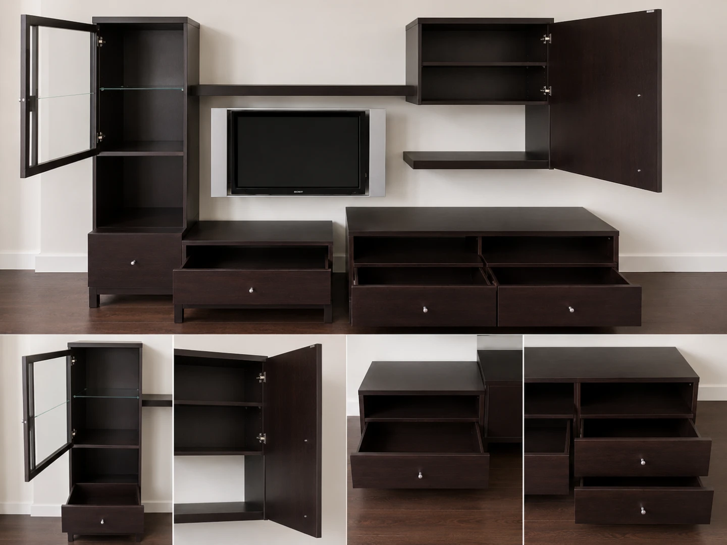 Modern 7-Piece Espresso Entertainment Wall Unit – Good Condition