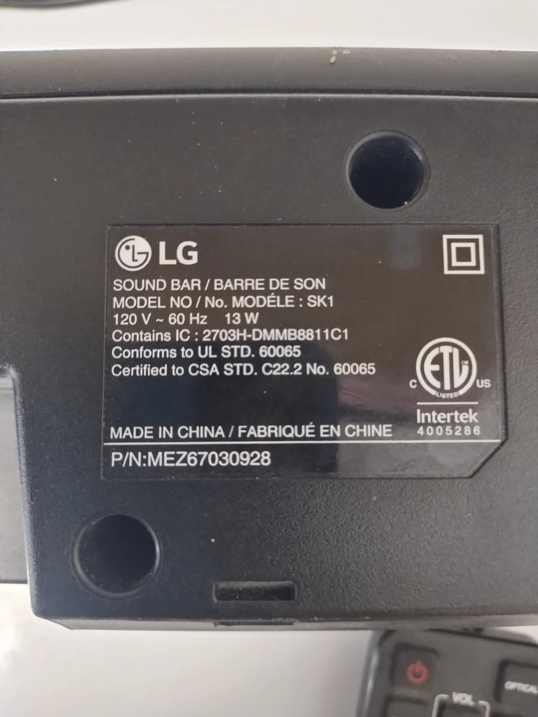 LG Sound Bar Model SK1 with Remote - photo 2