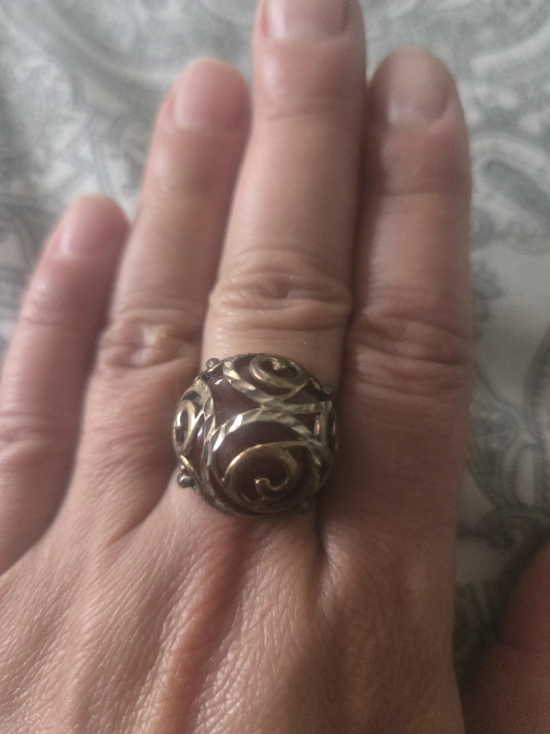 Antique Ornate Ring with Rose Design and carnelian stone