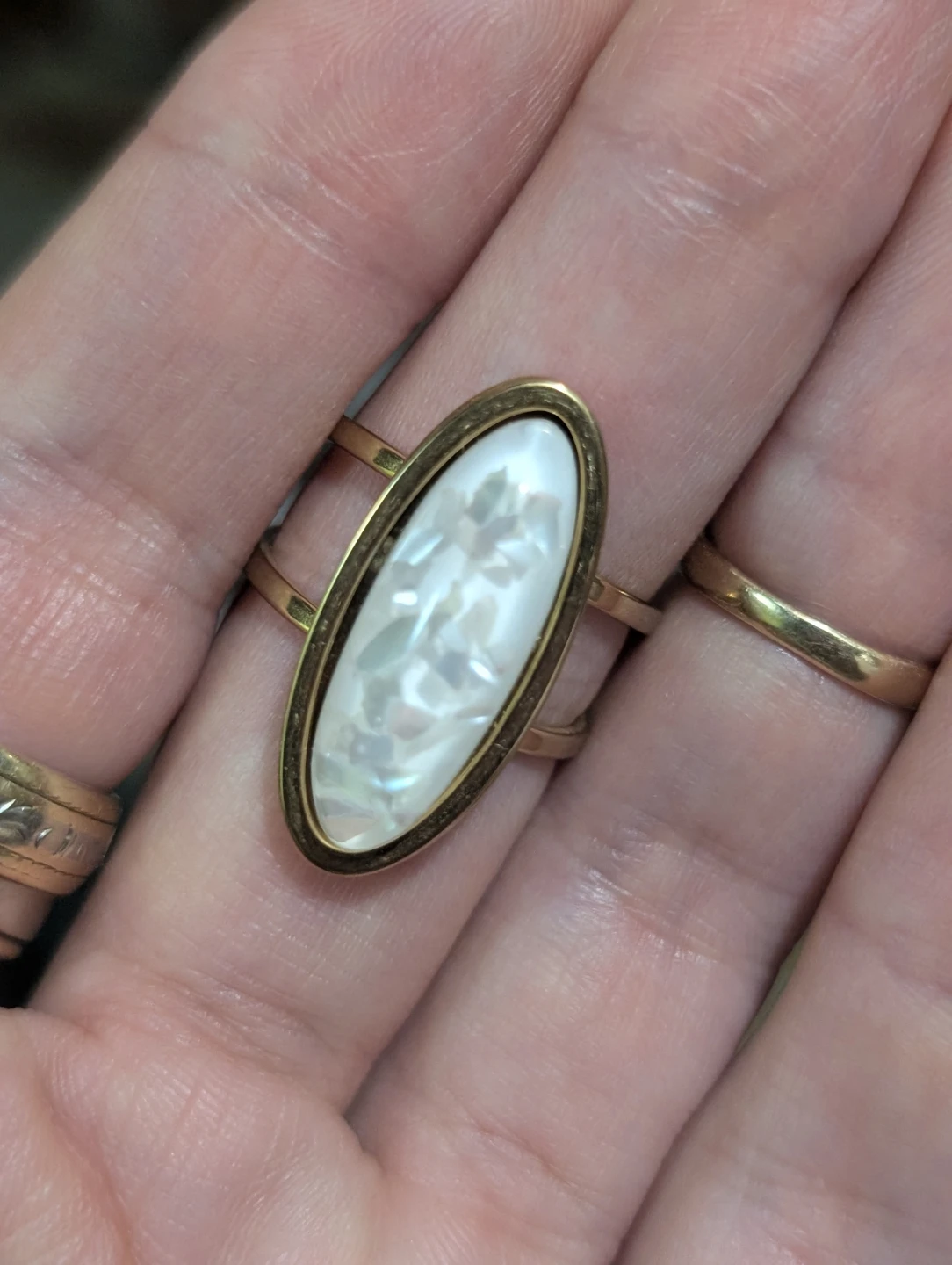 Adjustable Gold Tone Rings with Oval Inlays tiger eye and opal