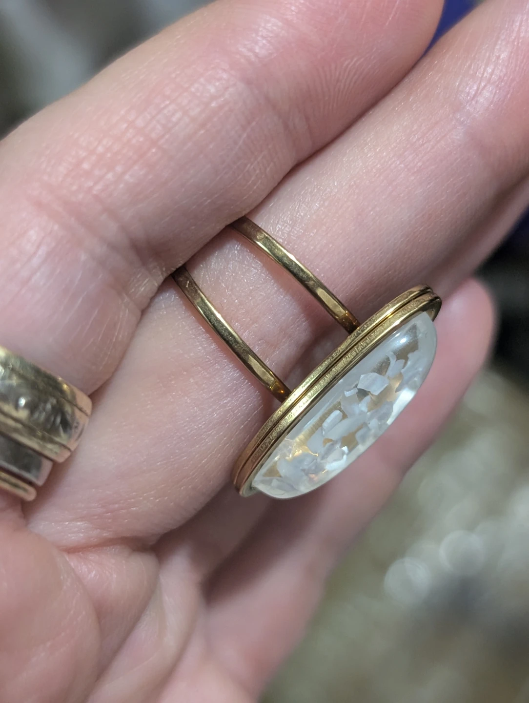 Adjustable Gold Tone Rings with Oval Inlays tiger eye and opal - photo 3