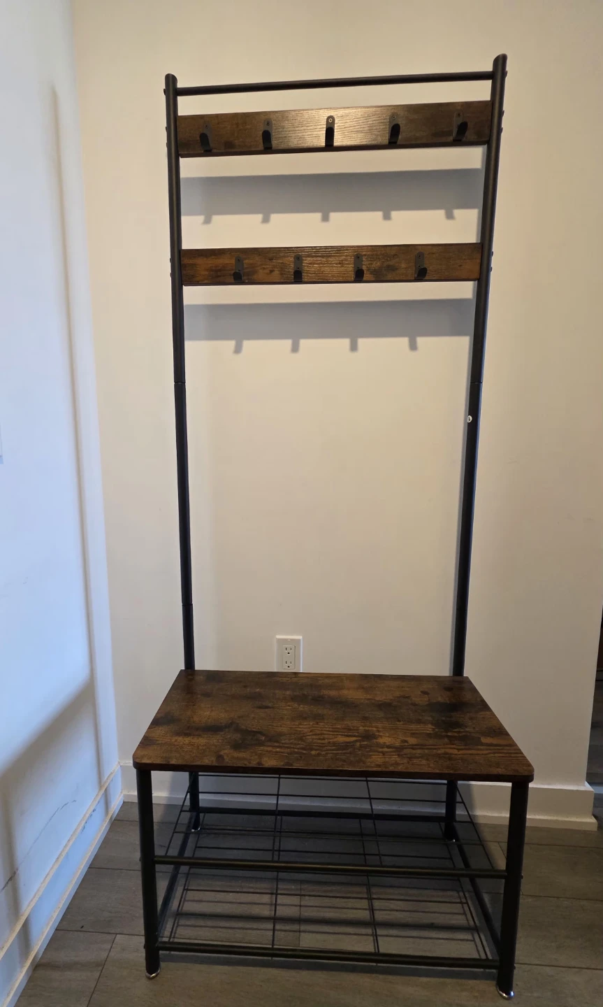 Entryway Organizer w/ Bench, Coat Hooks & Shoe Rack