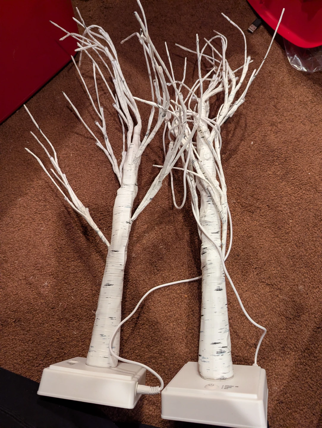 Pair of White Birch LED Light-Up Trees