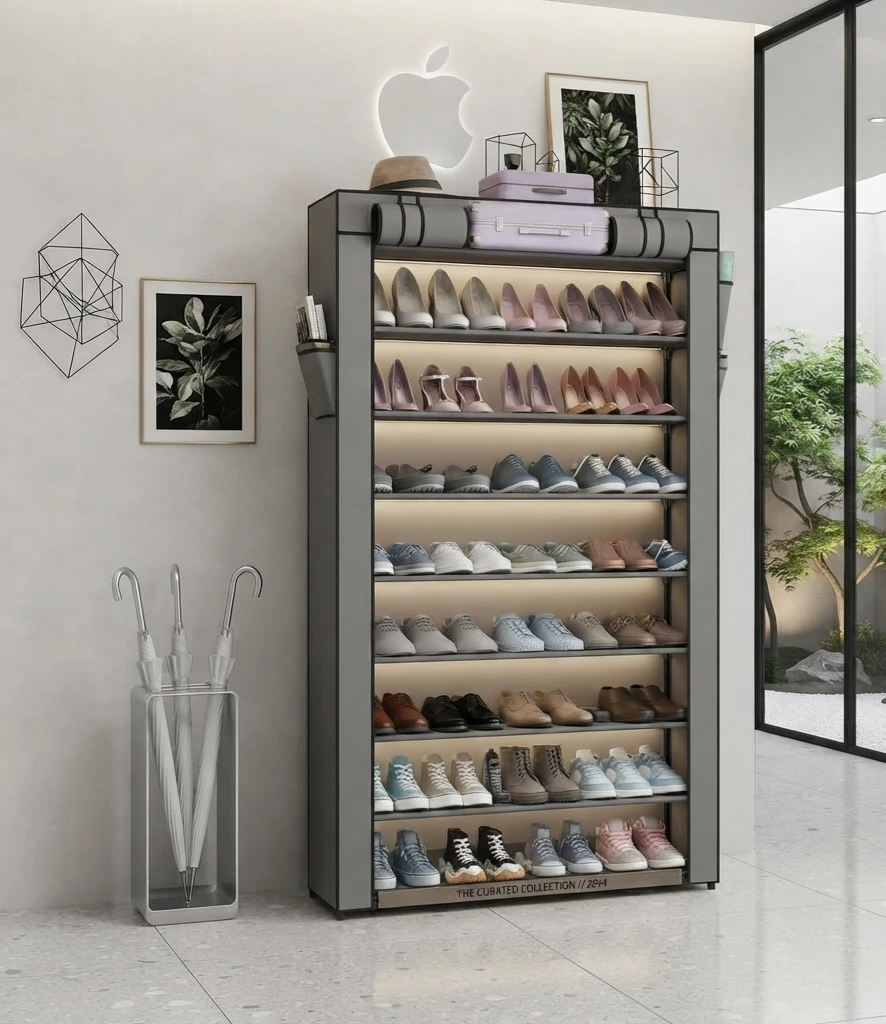 (BRAND NEW) 10-Tier Grey Fabric Shoe Rack with Cover