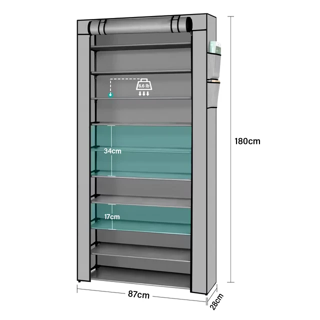 (BRAND NEW) 10-Tier Grey Fabric Shoe Rack with Cover - photo 2
