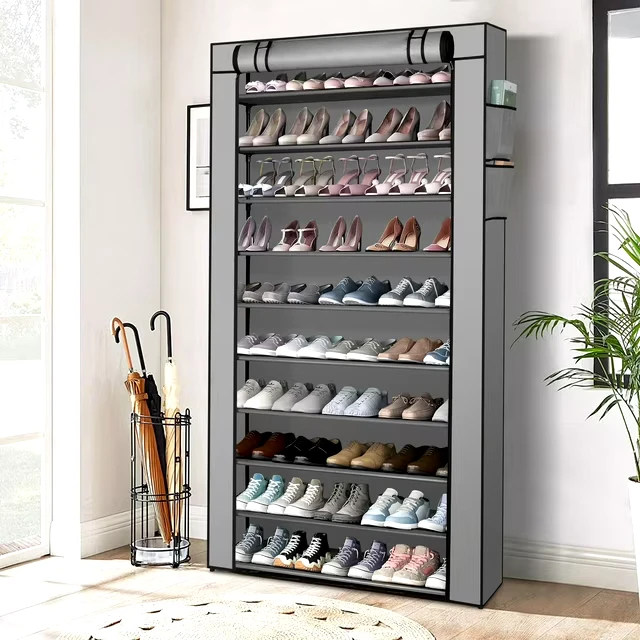 (BRAND NEW) 10-Tier Grey Fabric Shoe Rack with Cover - photo 3