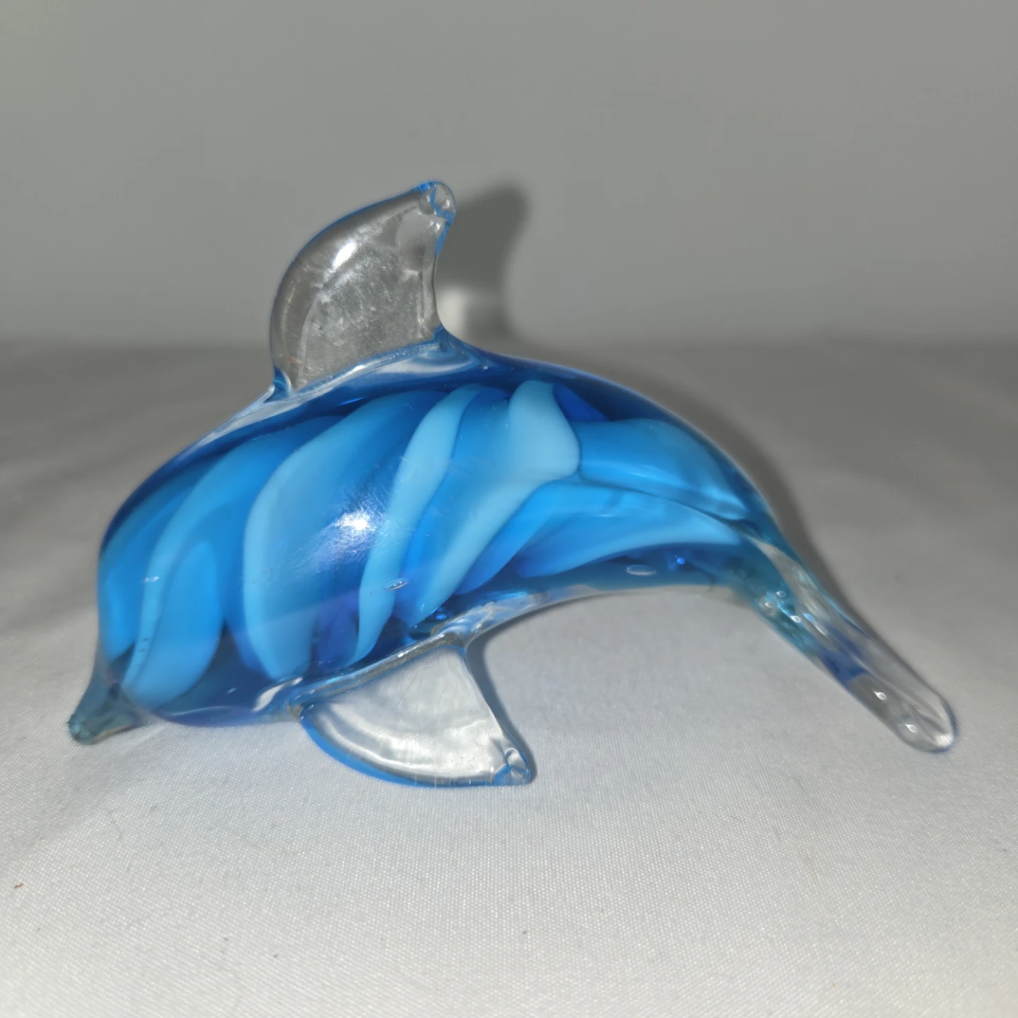 Glass Dolphin Figurine, Blue Swirl handblown glass