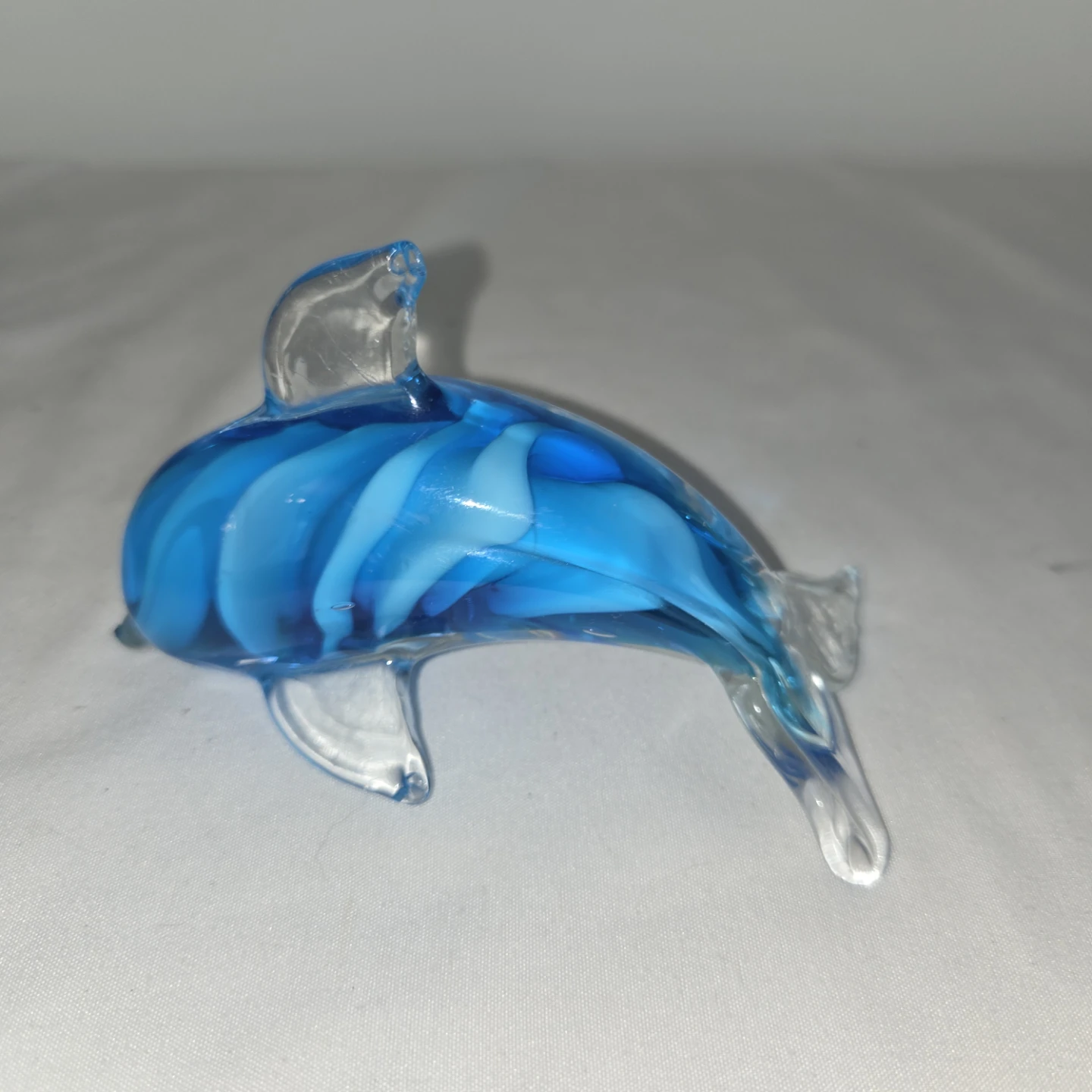 Glass Dolphin Figurine, Blue Swirl handblown glass - photo 2