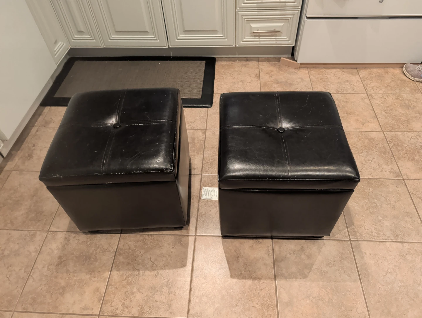 Black Faux Leather Storage Ottoman Cube - photo 2