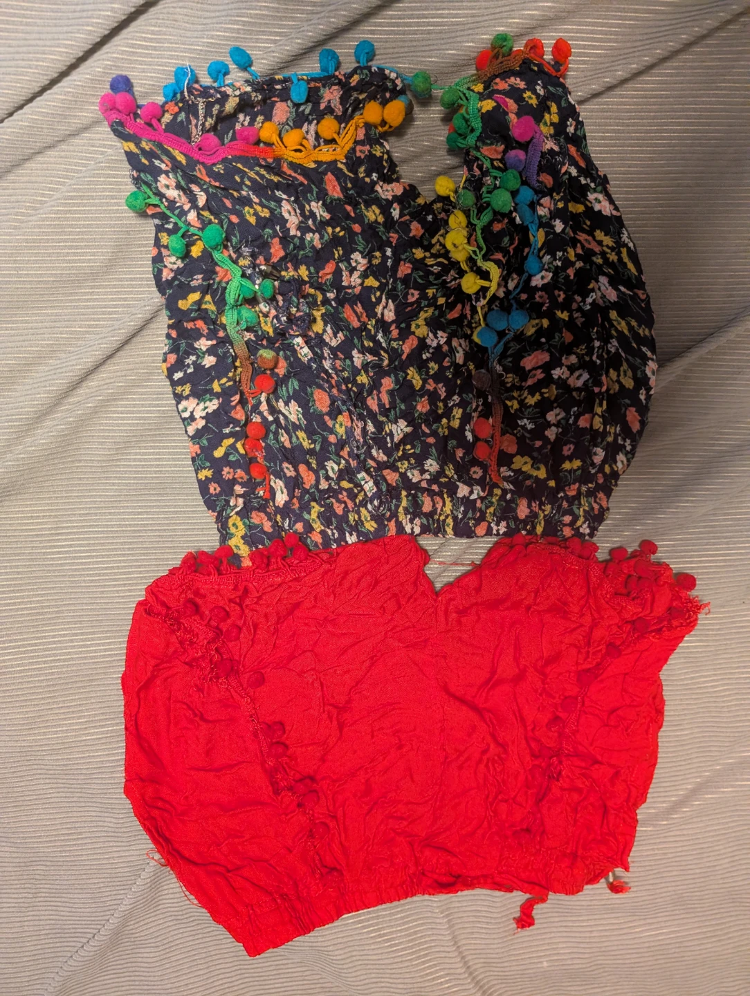 Pom Pom Shorts Set - Floral & Red