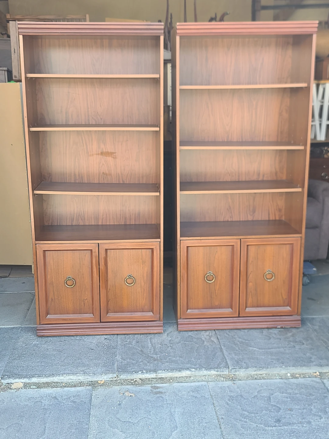 Pair of Vintage Wood Bookcases with Lower Cabinets
