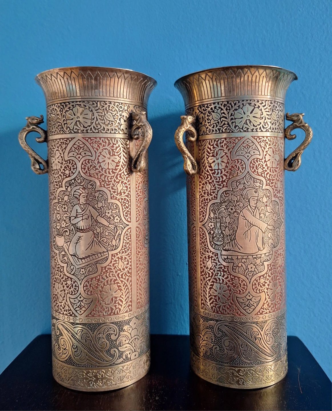 Antique 1920s Persian Style  Brass Vases - photo 2