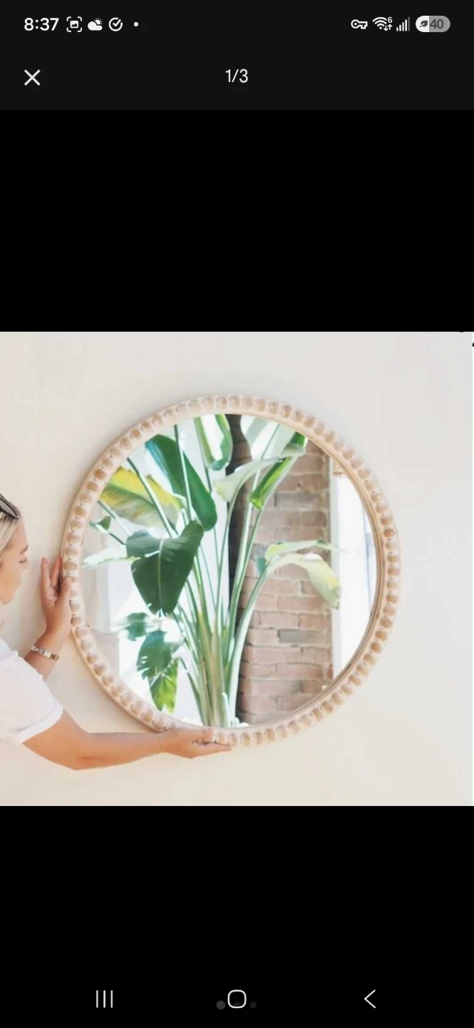 NEW Indaba 30" Beaded Wood Wall Mirror | Whitewashed