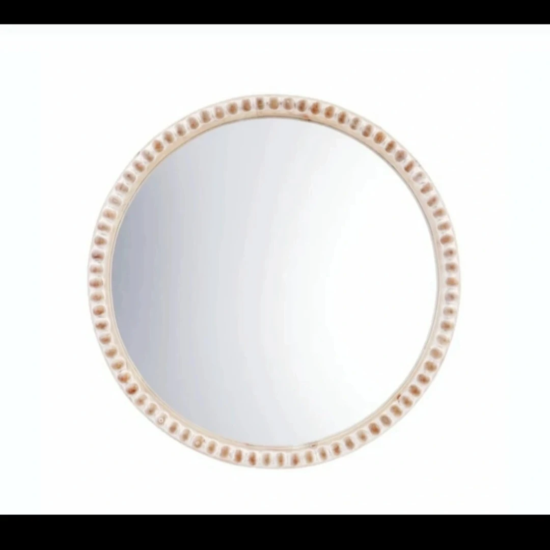 NEW Indaba 30" Beaded Wood Wall Mirror | Whitewashed - photo 3
