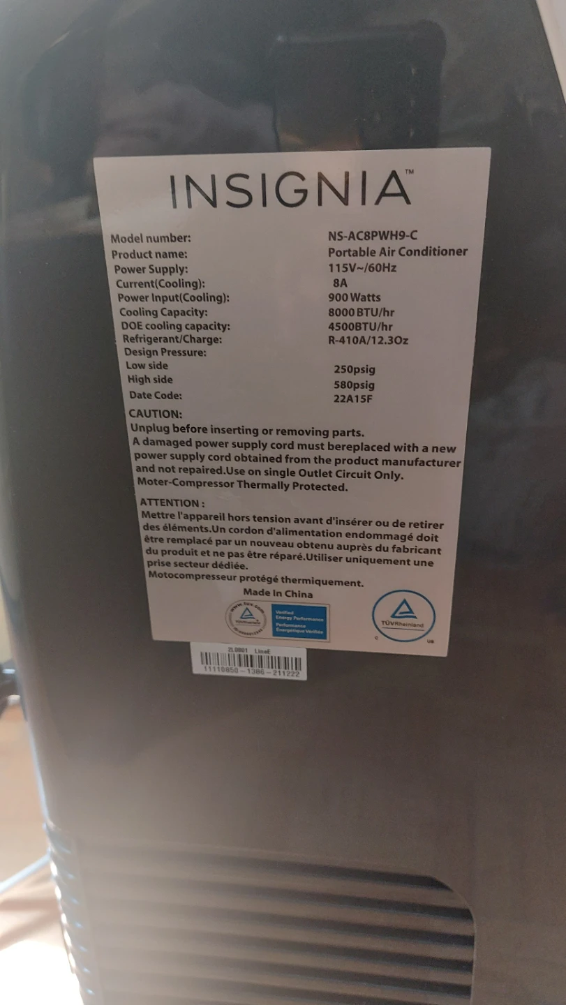 Insignia Portable Air Conditioner NS-AC8WH9-C