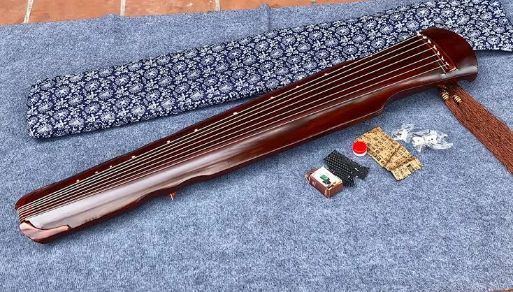 Antique Guqin Zither with Traditional Accessories