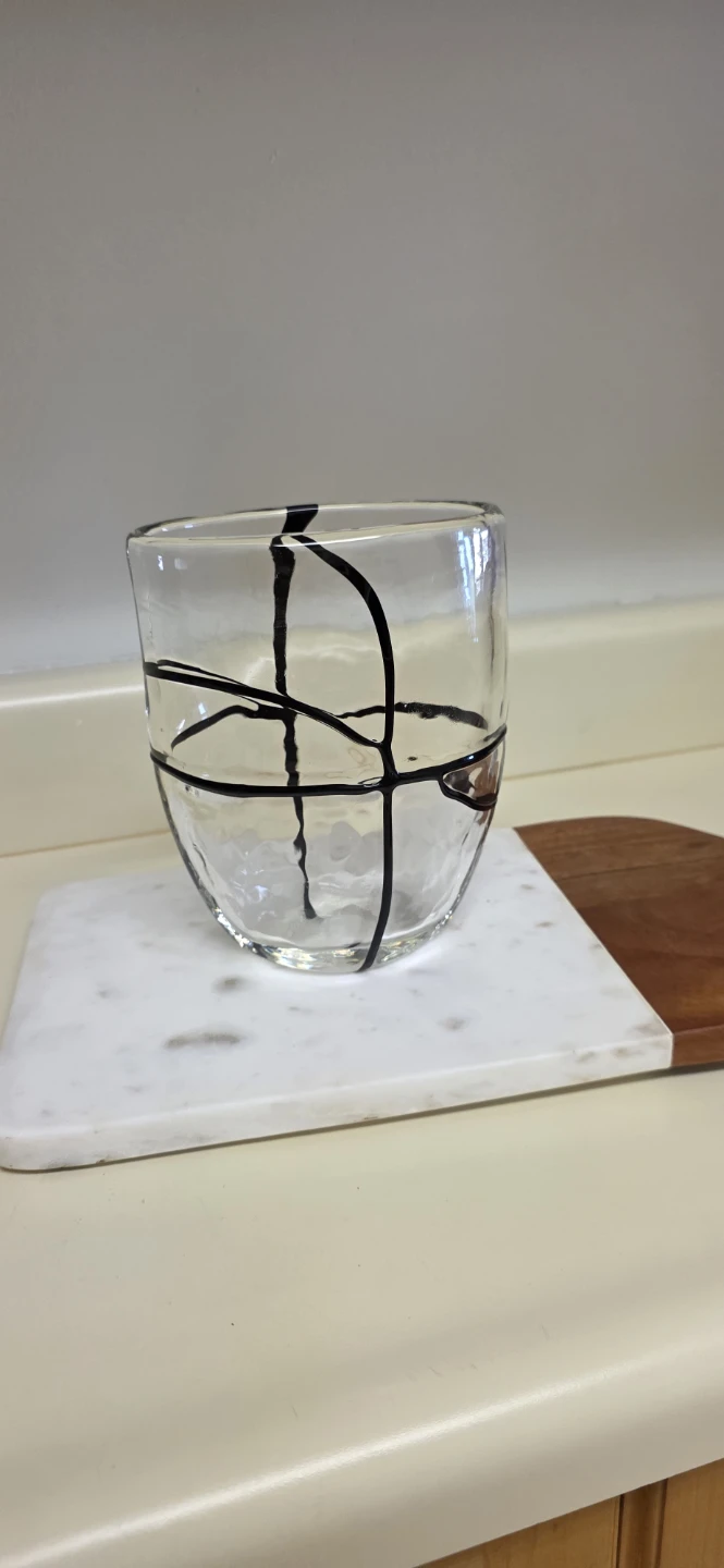 Clear Glass Tumbler with Black Line Design