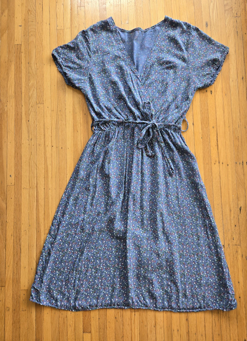 Blue Floral Print Wrap Dress