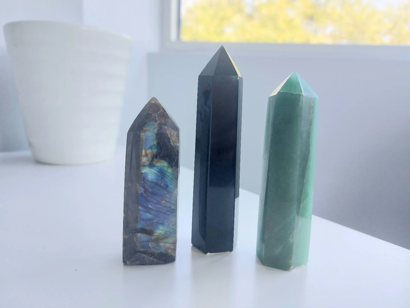 Crystal Towers: Labradorite, Black Obsidian, Green Aventurine