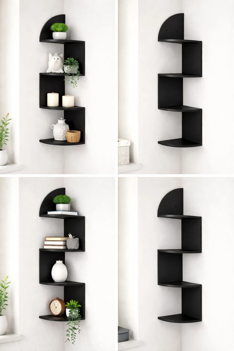 Black 4-Tier Corner Wall Shelf - photo 2
