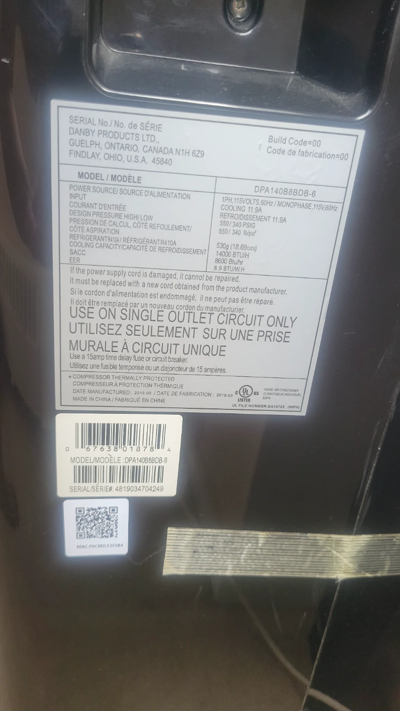 Danby Portable Air Conditioner DPA1408BDB-6 - photo 3