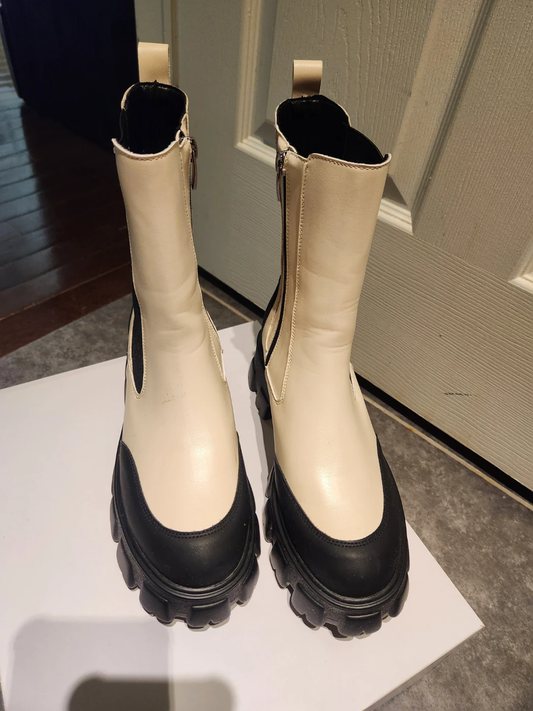 Cream and Black Combat Boots