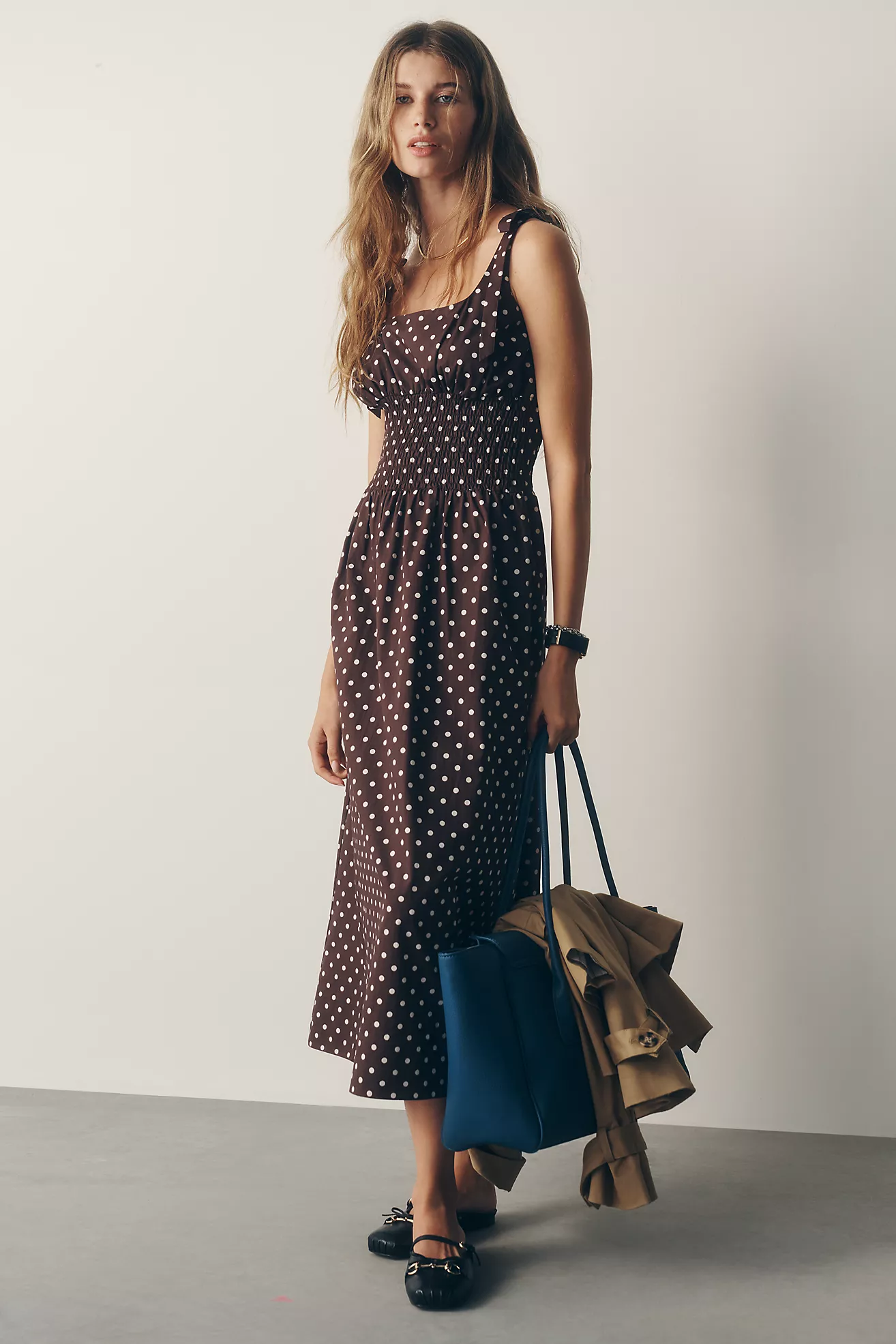 Anthropologie Brown Polka Dot Midi Dress