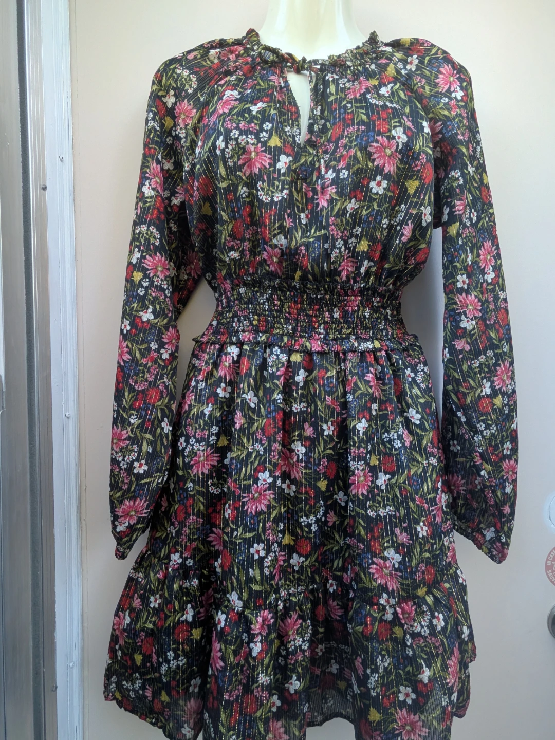Women's Floral Print Smocked Waist Dress sz MEDIUM