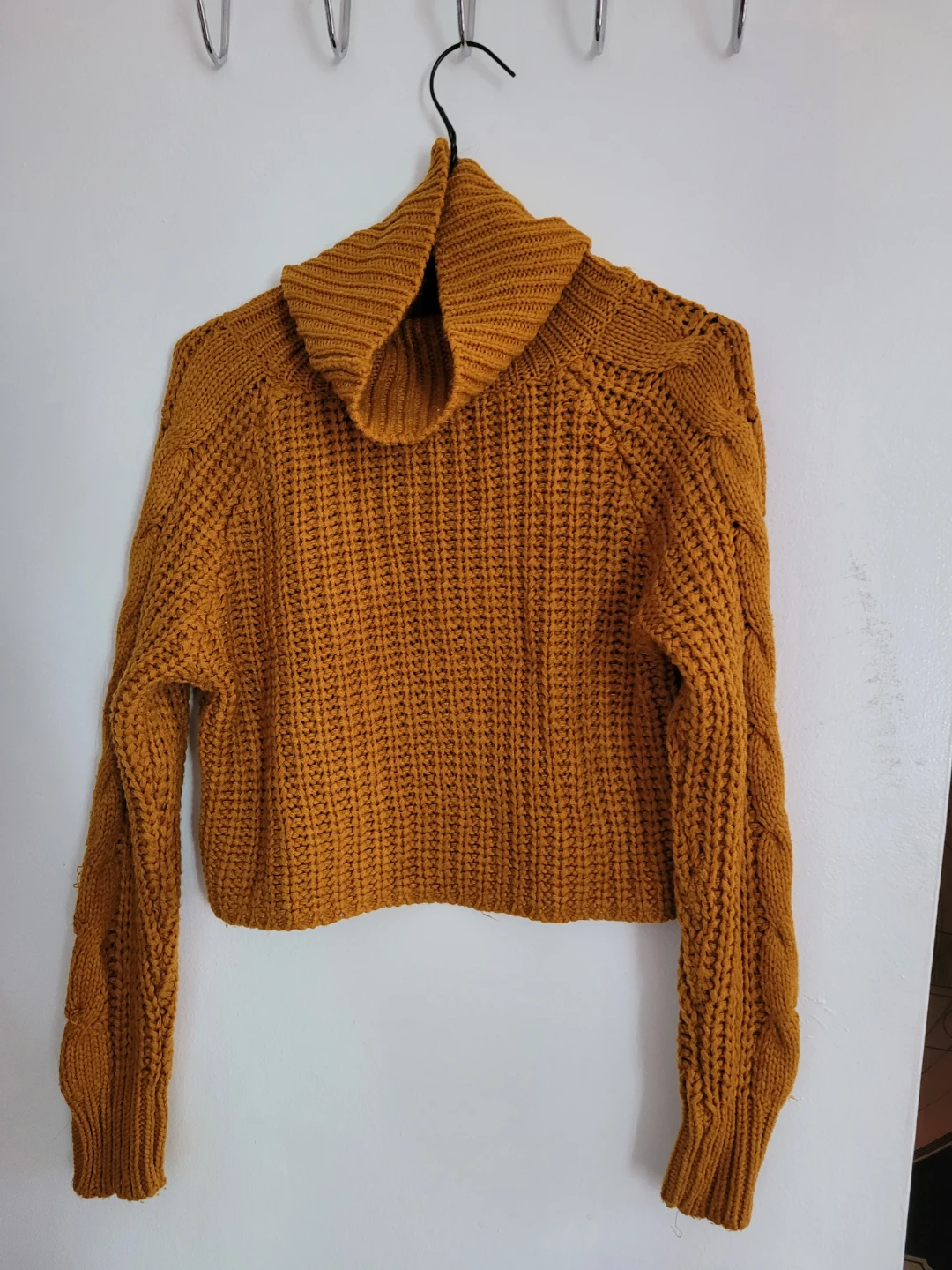 Women's Mustard Cable Knit Turtleneck Sweater