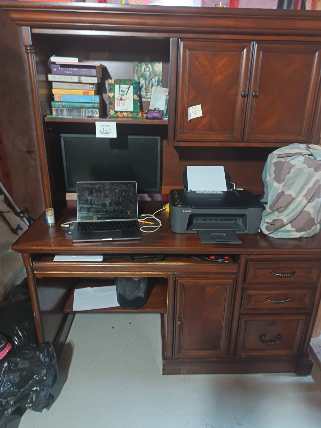 Wooden Desk with Hutch and Storage