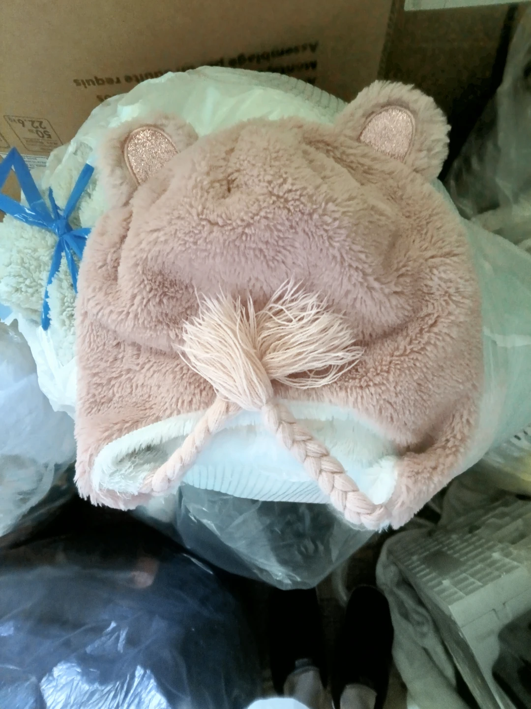 Pink Faux Fur Hat with Ears and Tail