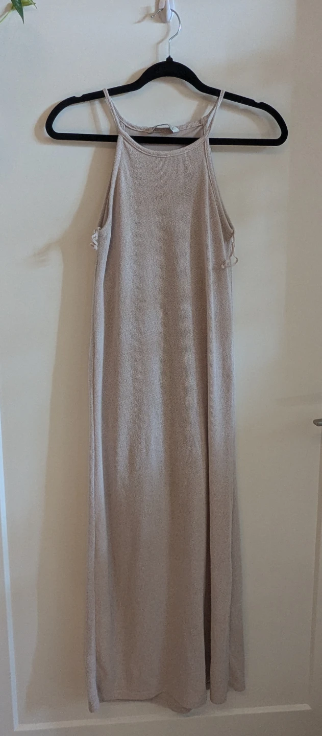 Halter Light Beige Knit Maxi Dress