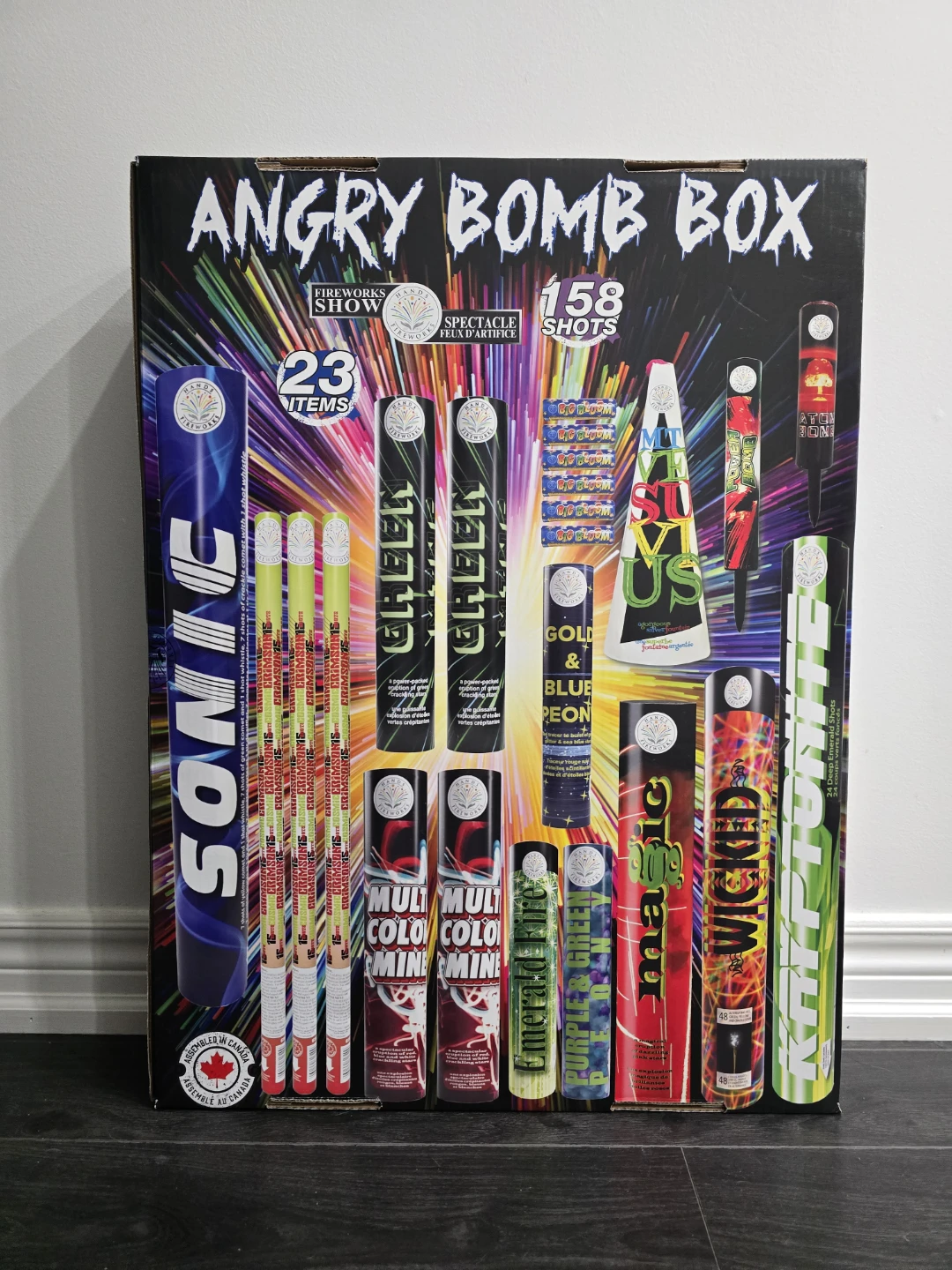 Angry Bomb Box Fireworks - 158 Shots, 23 Items