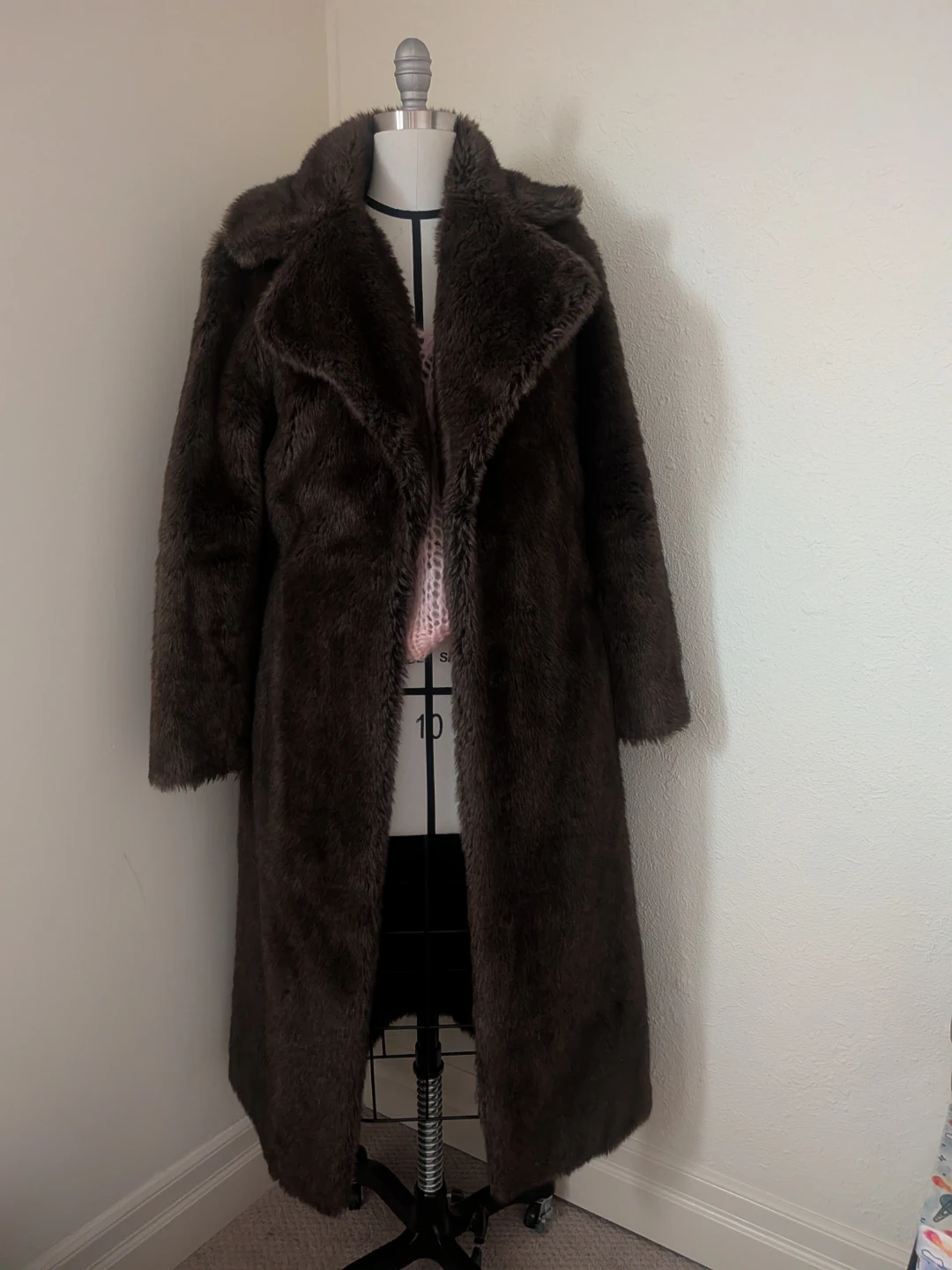 Long Brown Faux Fur Coat