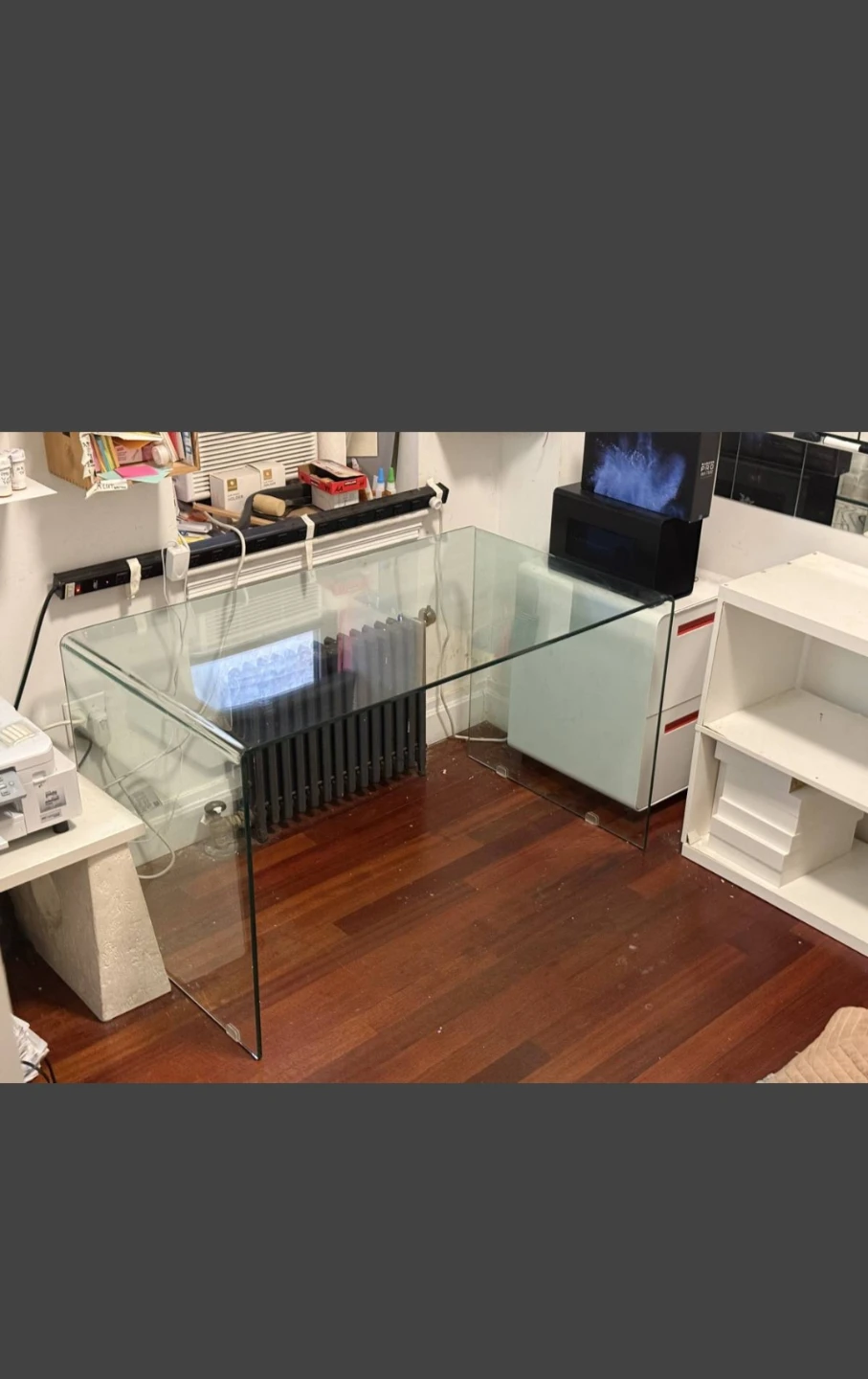 (FREE DELIVERY) 50" Length Clear Tempered Glass Desk