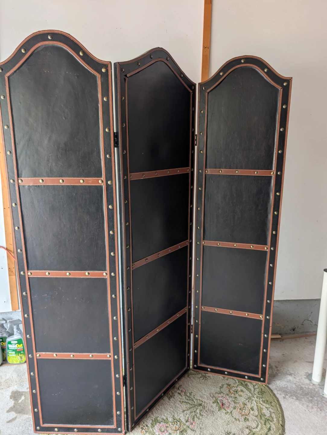 3-Panel Black Faux Leather Room Divider