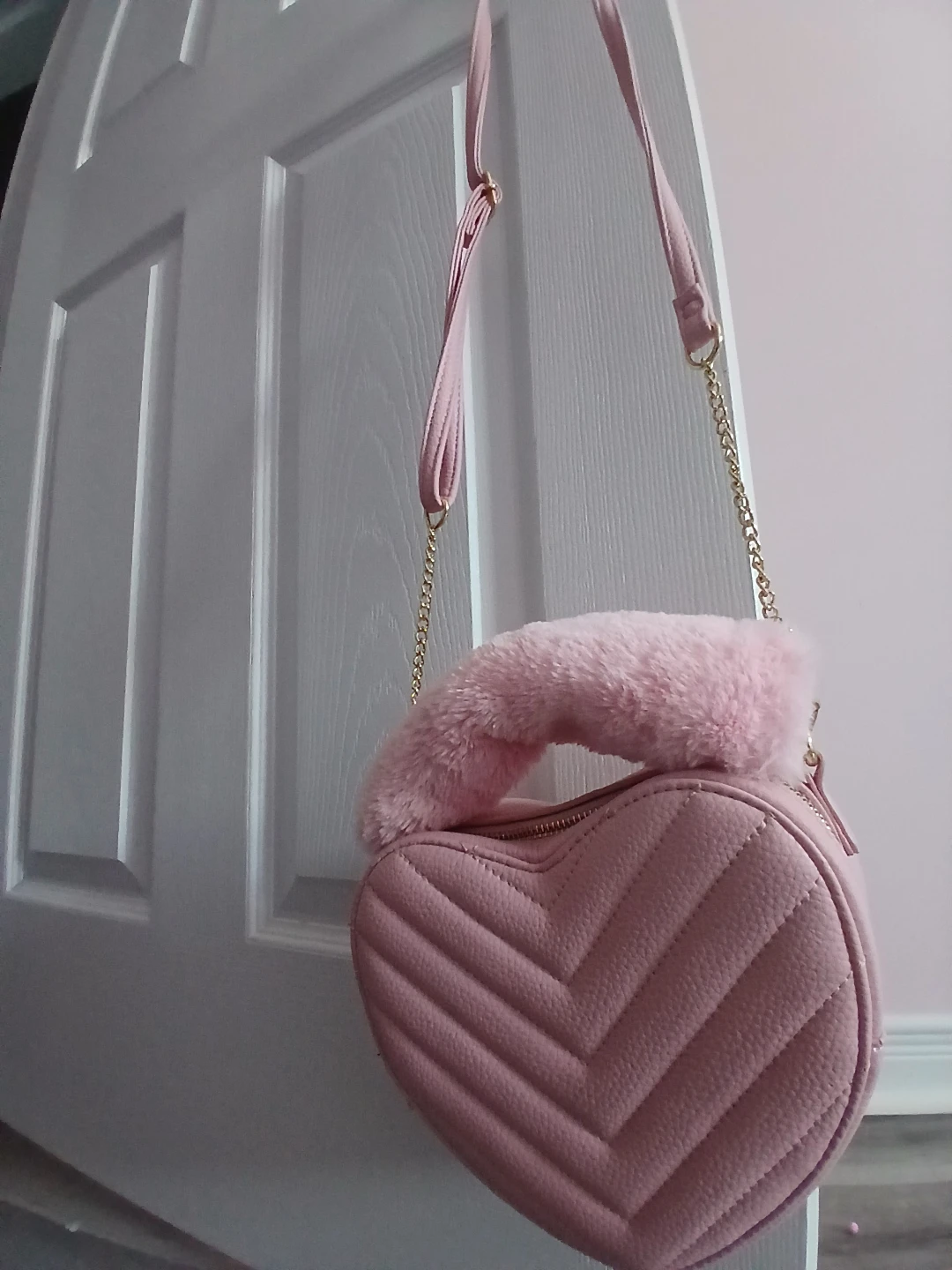 Pink Heart Purse with Fur Handle