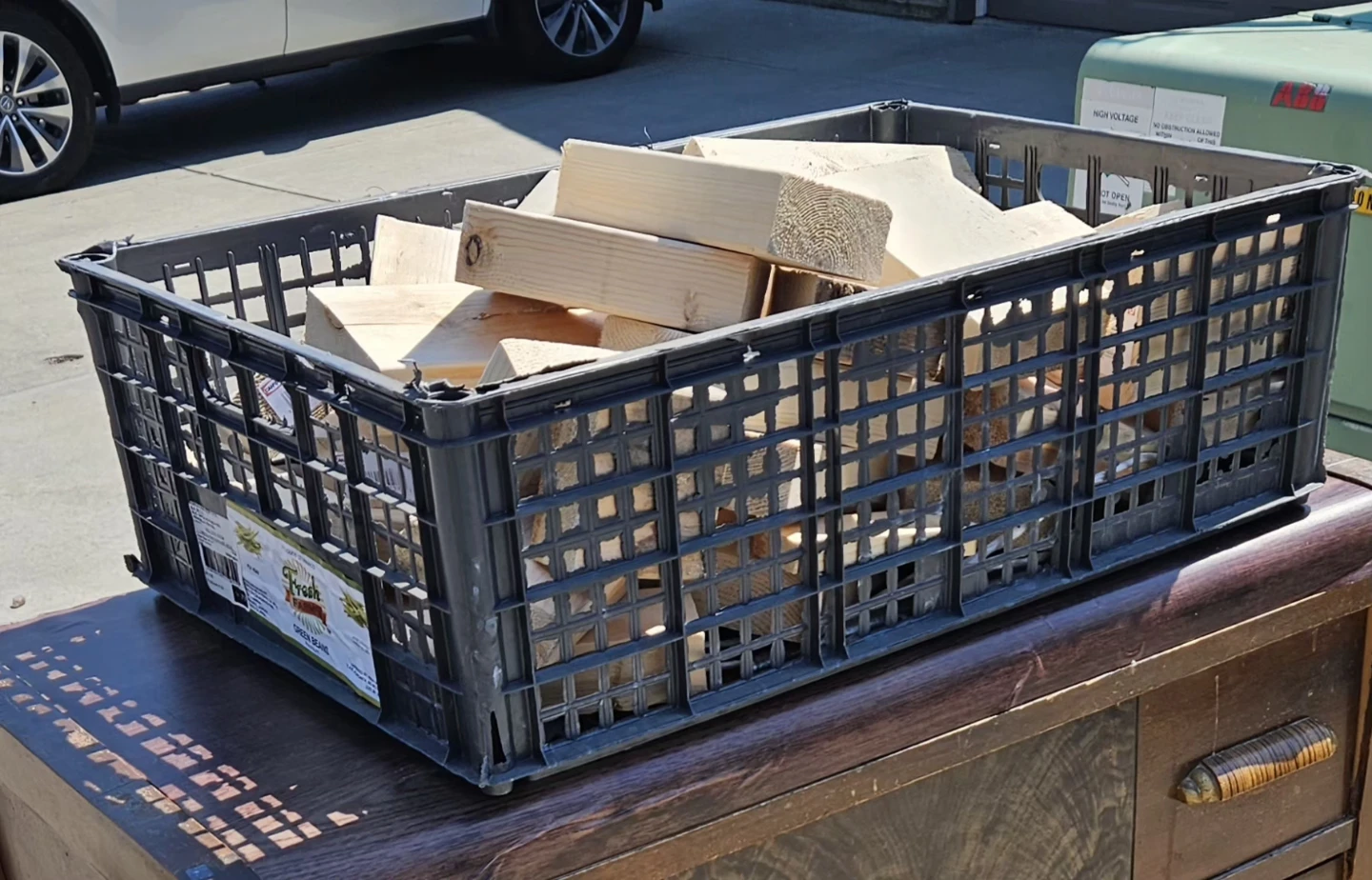 Black Plastic Crate with Wood