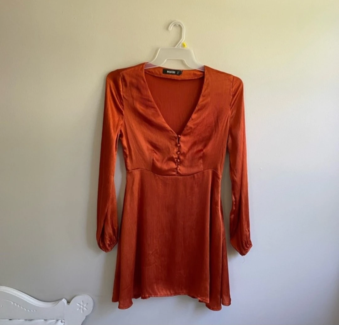 Orange Satin Mini Dress - photo 4