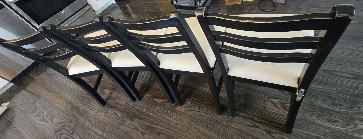 Set of 4 Black Dining Chairs with Cream Upholstery - photo 2