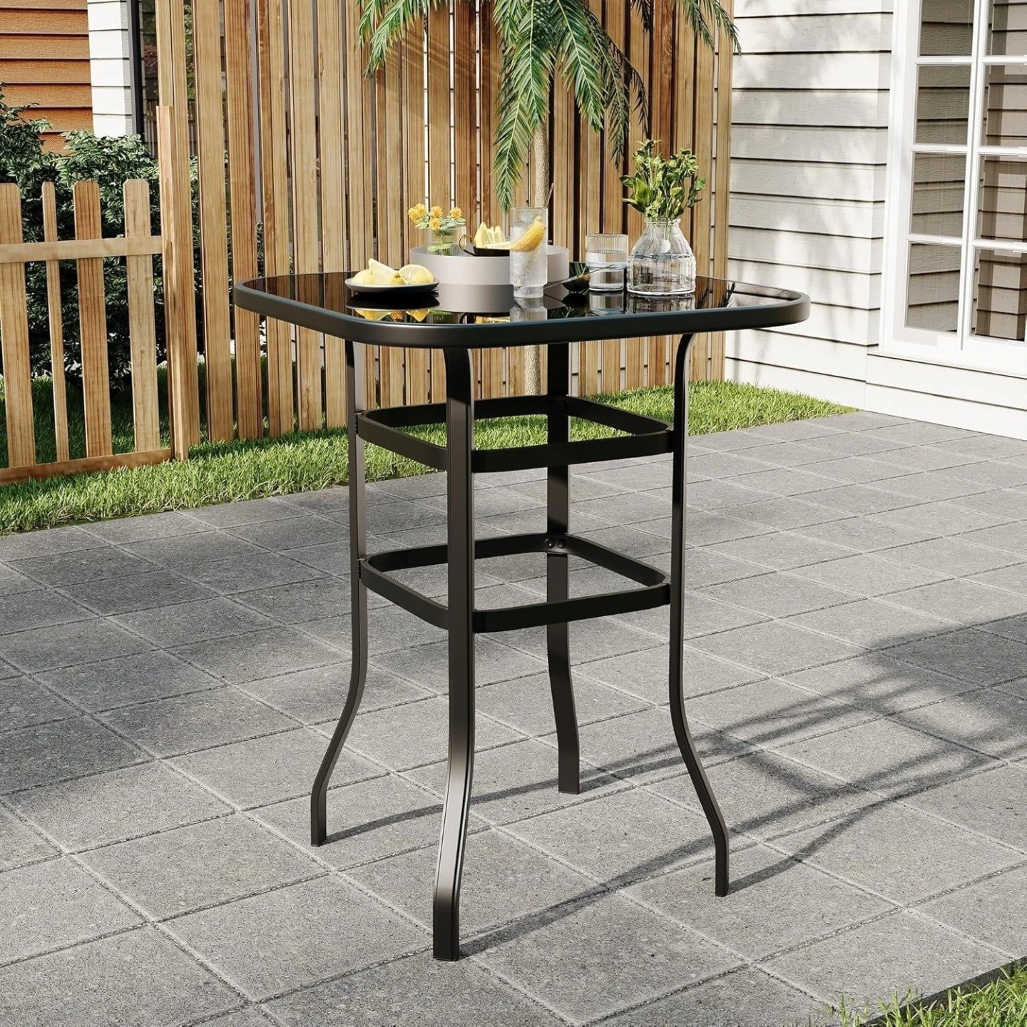 Black Square Tempered Glass Bar Table - photo 2
