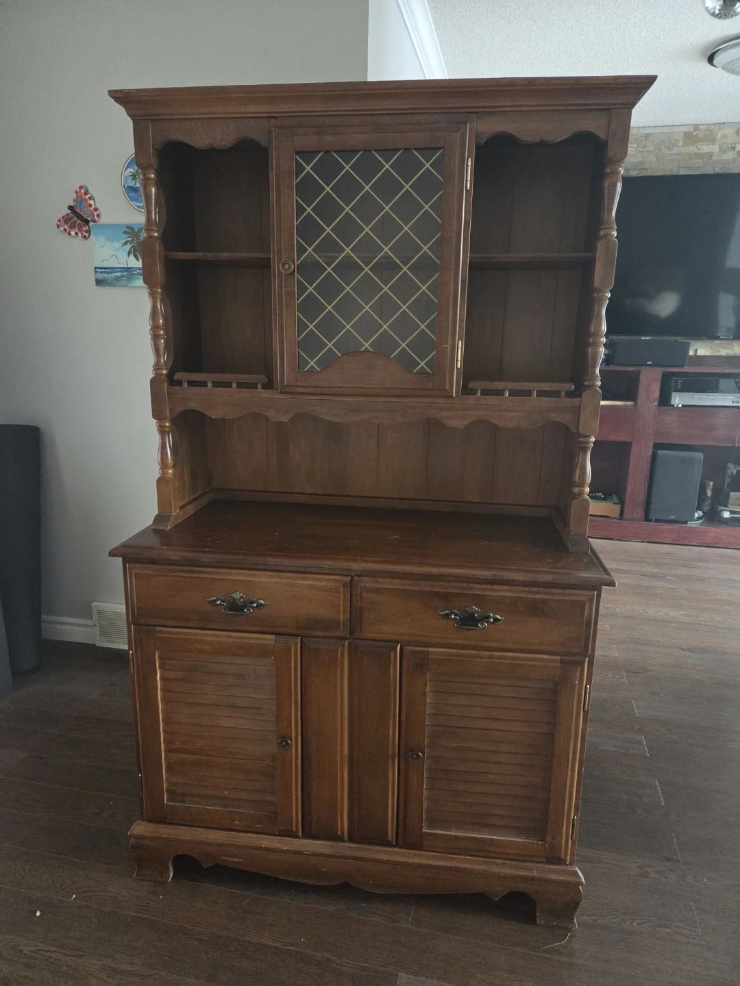 Vintage antique Wooden China Cabinet with Glass Door